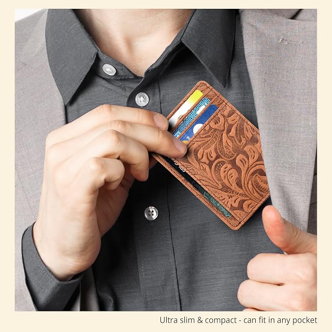 Leather Slim RFID Blocking Front Pocket Minimalist Wallet, Cognac - Image 6