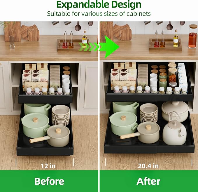 PAKETA 4 Pack Expandable Pull Out Cabinet Organizer,21" Deep | Pull Out Drawers for Cabinets with width from 12" to 20",Sliding Drawers for Cabinets with Upgrade 3 Slide Rails,hold 65 lbs - Image 4