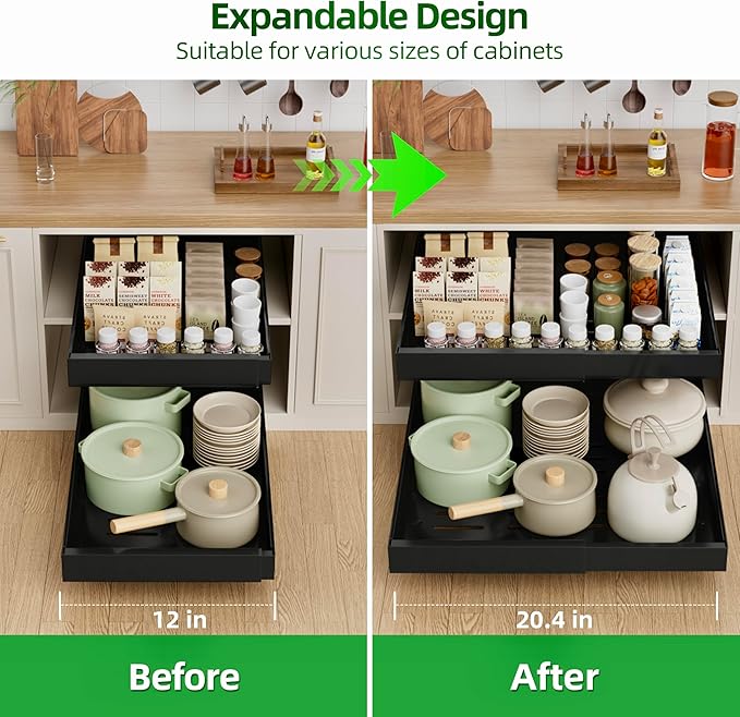 PAKETA 1 Pack Expandable Pull Out Cabinet Organizer,21" Deep | Pull Out Drawers for Cabinets with width from 12" to 20",Sliding Drawers for Cabinets with Upgrade 3 Slide Rails,hold 65 lbs - Image 5
