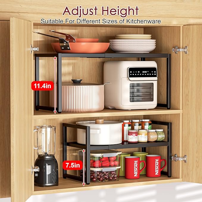 Expandable Kitchen Storage Shelves,110LBS Heavy Duty Metal Garage Shelving Units For Pot Pans Appliance,Adjustable Small Storage Shelf Rack Organizer For Kitchen Countertop Under Cabinet Garage Pantry - Image 4