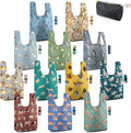 BeeGreen Animal Reusable Grocery Bags Bulk Gifts 12-Pack - Large Tote with Zipper Pouch | Foldable & Washable Polyester Shopping Bags Heavy Duty Animal Lover Gifts Reusable Bag With Handles by BeeGreen