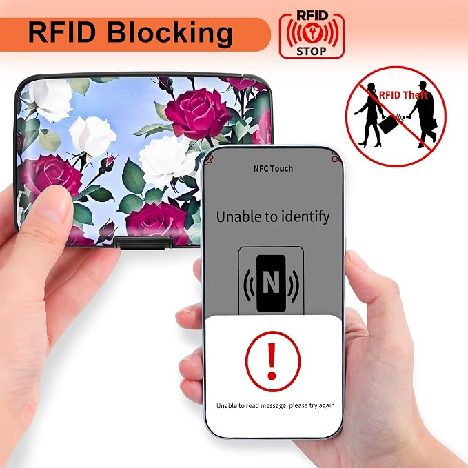 Mayski Credit Card Holder for Women RFID Blocking Wallet, Rose | Card Wallets for Women Small Mini Business Metal Accordion Aluminum Alloy Hard Case for Men - Image 2