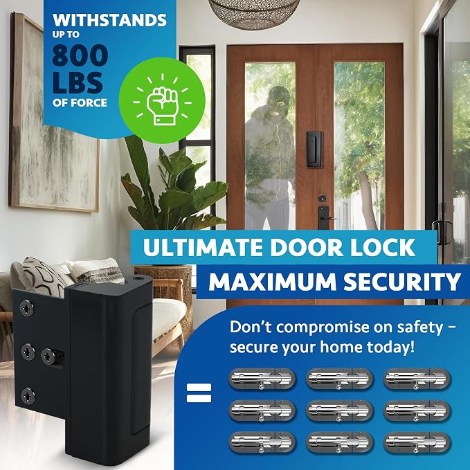 Door Locks (2-Pack) - Easy To Install Aluminum Home Security Door Locks for Front Door - Child Proof Door Lock for Kids Safety - Withstand 800 lb of Force & Tamper Proof Top Door Lock Latch - Image 3
