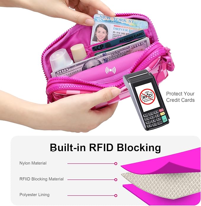 FODOKO Wristlet wallets for Women RFID crossbody bags with 4 Zippers | Checkered quilted nylon with credit card slots, cell phone organizer, and coin purse for travel and everyday carry - Image 6