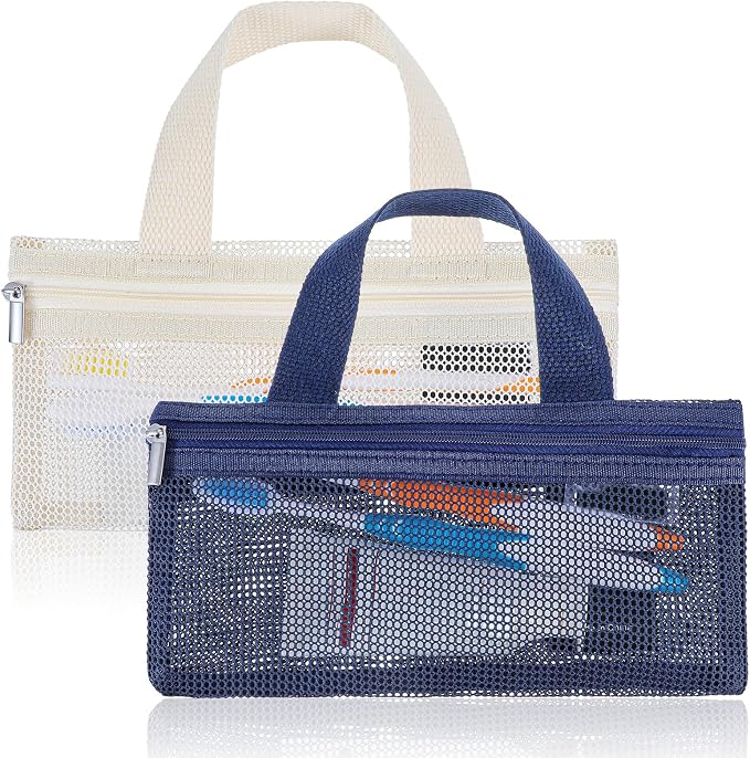 2 Pcs Toothbrush Pouch,Portable Travel Toothbrush Bag,Mesh Toothbrushs Pouch for Men and Women,Square Mesh Storage Bags with Zipper(White and navy) by Unknown