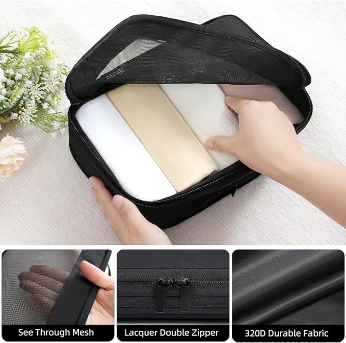 BAGAIL 4 Set/6 Set/8 Set Compression Packing Cubes Travel Accessories Expandable Packing Organizers (Square Mesh, 05-Jet Black) - Image 3