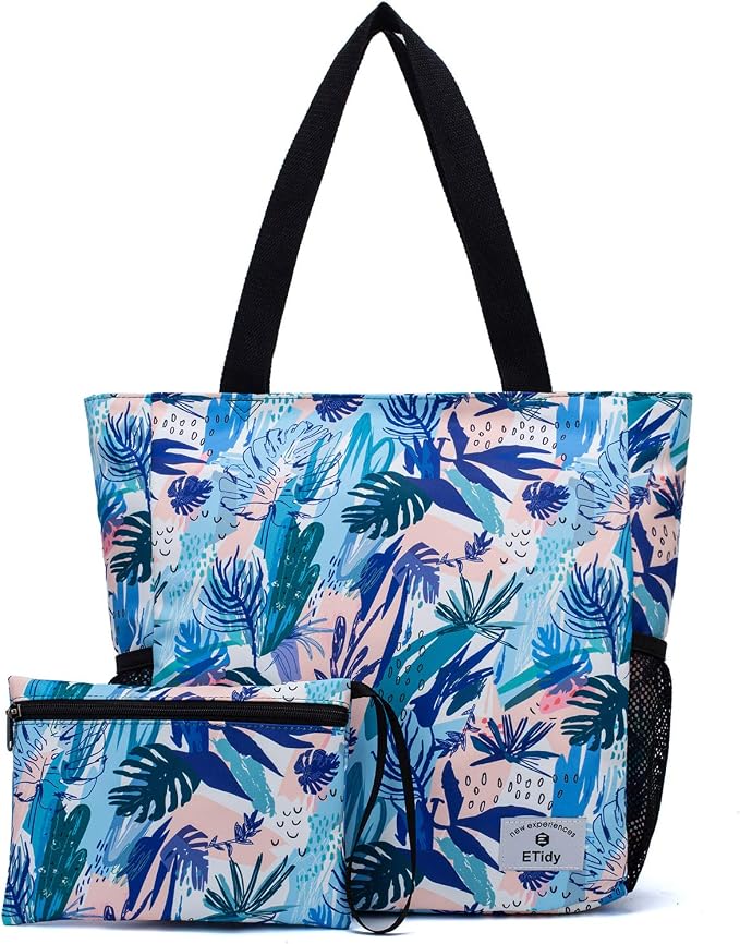ETidy Large Capacity Foldable Tote Bag With Zipper | Water-resistant, Lightweight, Sandproof, Beach Bag, Gym Bag, Travel Shopping Bag by ETidy