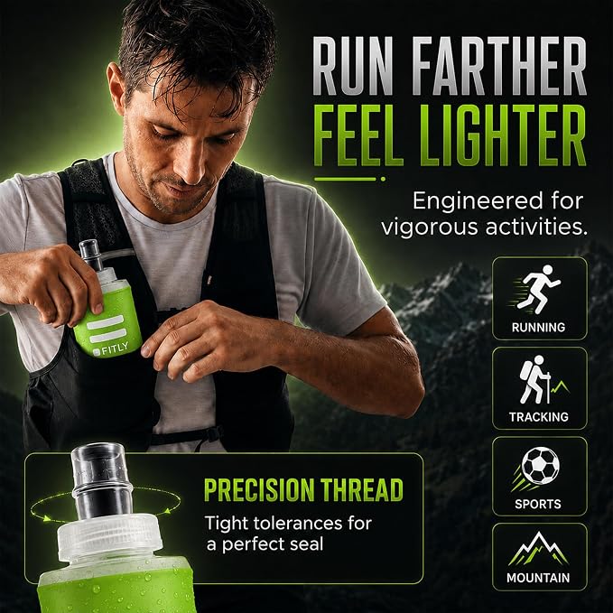 FITLY Soft Flask - Shrink As You Drink Soft Water Bottle for Hydration Pack - Folding Water Bottle Ideal for Running, Hiking, Cycling, Climbing & Rigorous Activity - Image 5
