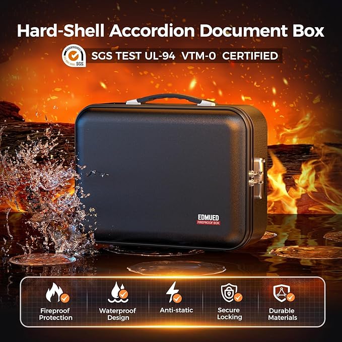 Fireproof Document Box, Waterproof Safe Box with Combination Lock | Upgraded Fireproof, Water-Resistant Document Organizer Box with Multi-Compartment Storage for Home, Office, and Travel Use - Image 2