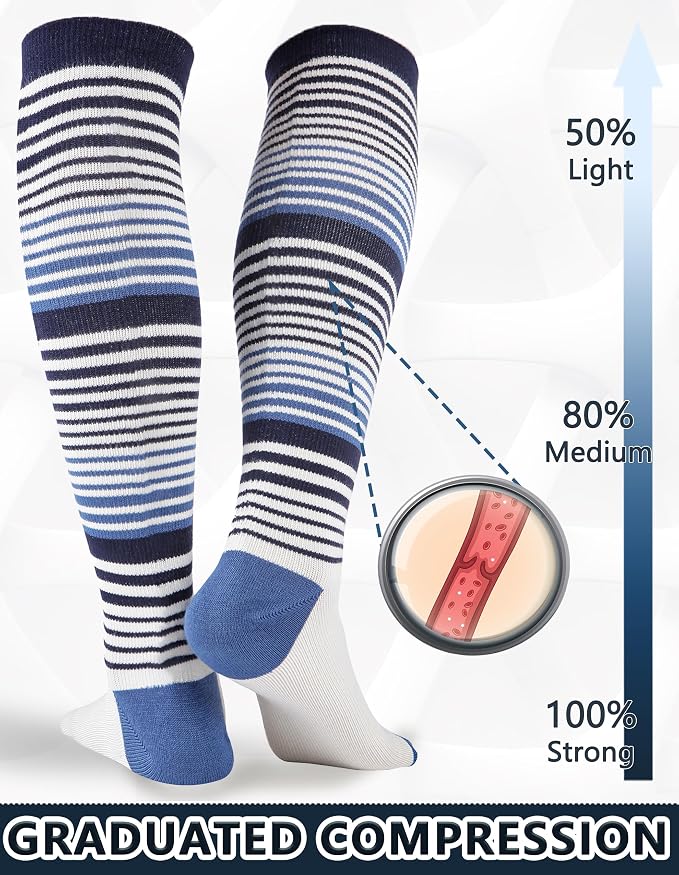 +MD 3 Pairs Bamboo Viscose Compression Socks for Women Men 15-20mmHg Knee High Support Stockings for Pregnancy Nurse Travel - Image 2
