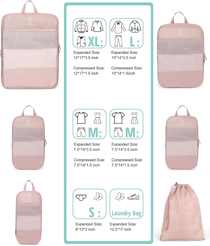 6/8 Set Space Saving Compression Packing Cubes Lightweight Packing Cube | Expandable Space-Saving Compression Cubes 6 Set Lightweight Travel Luggage Packing Cubes Organizer Essentials Smooth Zippers - Image 4