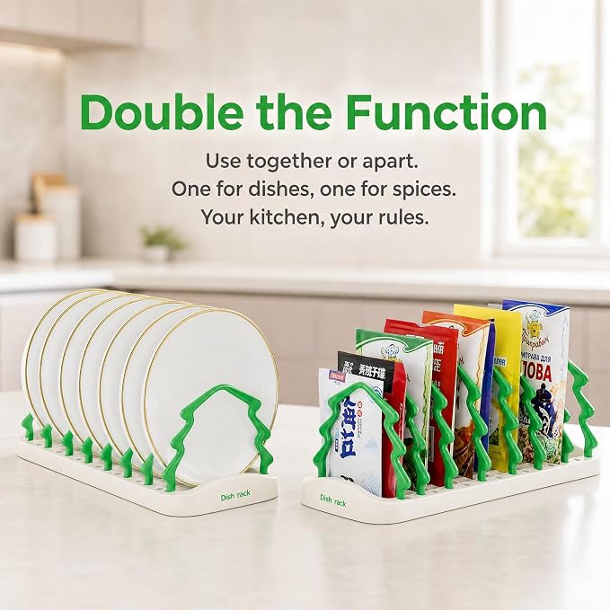 2 Pack Adjustable Plate Organizer for Cabinet, Vertical Dish Organizer | Space-Saving Kitchen Cabinet Storage for Plates, Bowls & Seasoning Packets, Adjustable Dividers for Small Kitchens & RVs - Image 2