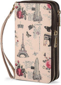 RFID Wallet for Women with Cellphone Pocket - Double Zipper Wristlet Purse Large Capacity, 17 Card Slots, Coin Pocket, ID Window, Effel Tower Flower by HAWEE