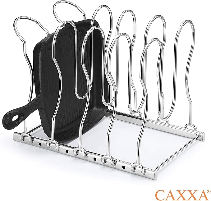 CAXXA Heavy Duty Pan Rack, Pot Lid Rack, Kitchen Cabinet Pantry Cookware Organizer Rack Holder with 5 Adjustable Dividers, Chrome (Pack of 2) - Image 6