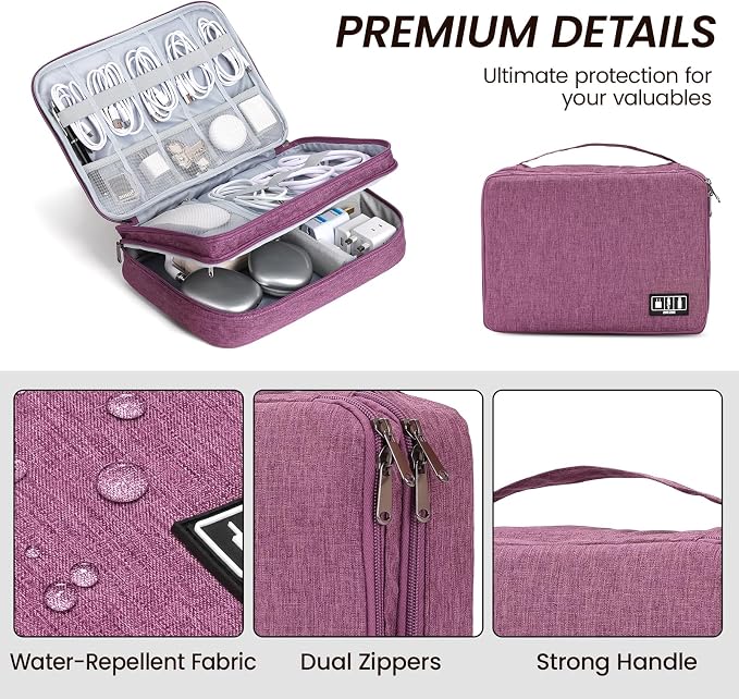 Electronic Organizer Travel Case, Double Layer Cable Organizer Bag | Double-layer design with adjustable dividers, mesh pockets and elastic loops for chargers, cables, power banks and gadgets - Image 3