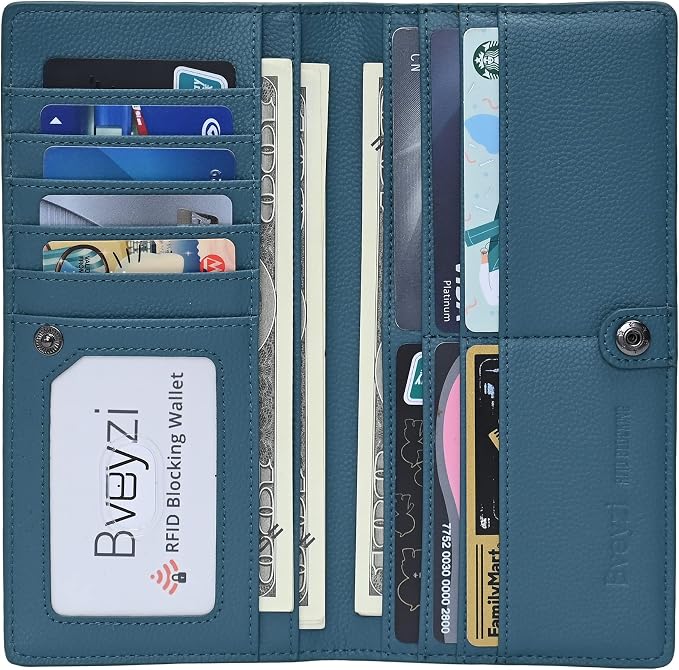 Bveyzi Ultra Slim Thin Leather RFID Blocking Credit Card Holder Bifold Clutch Wallets for Women - Image 2