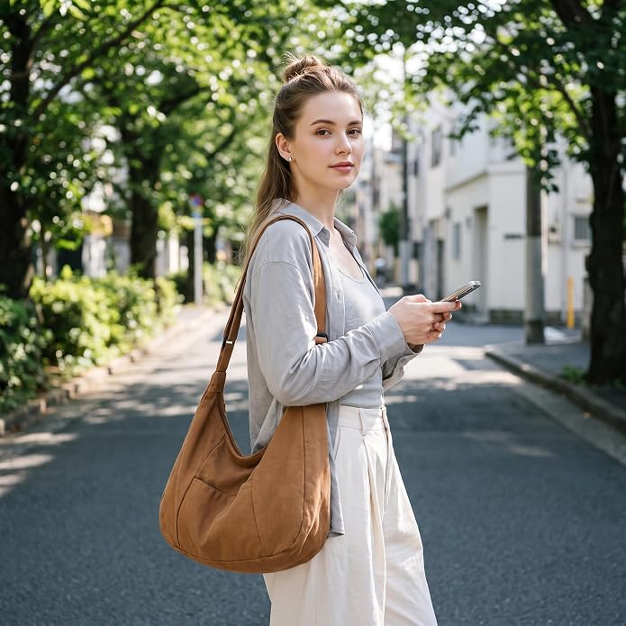 Canvas Hobo Crossbody Tote Bag for Women and Men Messenger Bags | Canvas Tote Bag With Zipper,Canvas Crossbody Bag,Canvas Hobo Bag,Shoulder Bag for Women,Travel Work College Purse Handbag - Image 2