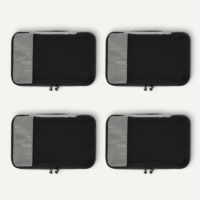 Amazon Essentials 4-Piece Packing Cubes Travel Accessories Set, Space-Saving Luggage Organizer with Double Zipper, Mesh Top, Small, Gray (Previously Amazon Basics) - Image 5