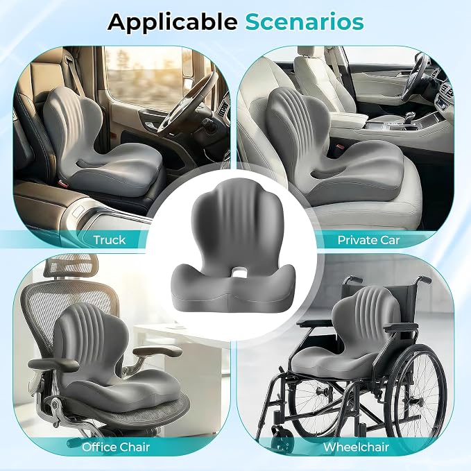 Memory Foam Seat Cushion with Lumbar Support Pillow for Truck Driver, Ergonomic L-Shaped Car Seat Cushion for Tailbone Pressure Relief, Non-Slip Chair Pad for Long Driving, Gray - Image 7