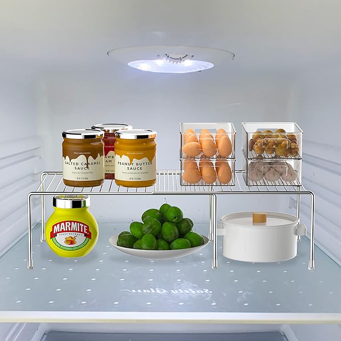 Kitchen Cabinet Expandable Shelf Organizers Set of 2, Adjustable Metal Wire Pantry Storage Shelves, Plate Dish Organizer Rack for Cabinets, Cupboard, Counter, Freezer, Countertop, Chrome - Image 2
