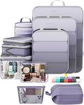 Veken 11 Set Compression Packing Cubes Garment Bags for Travel Essentials,Compressible Expandable Luggage Organizer Bags for Clothing,Space Saver Bags with Over 1000 pcs of Mesh Holes(Purple Gray) by Veken