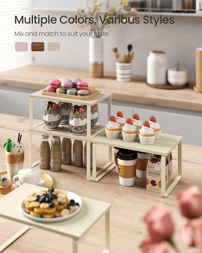 SONGMICS Cabinet Organizer Shelf, Set of 2 Spice Rack, Kitchen Storage | Kitchen Counter Storage Spice Rack, Particleboard, Steel, Travertine Beige and Cream White, BYSTRO Collection UKCS020L01 - Image 3
