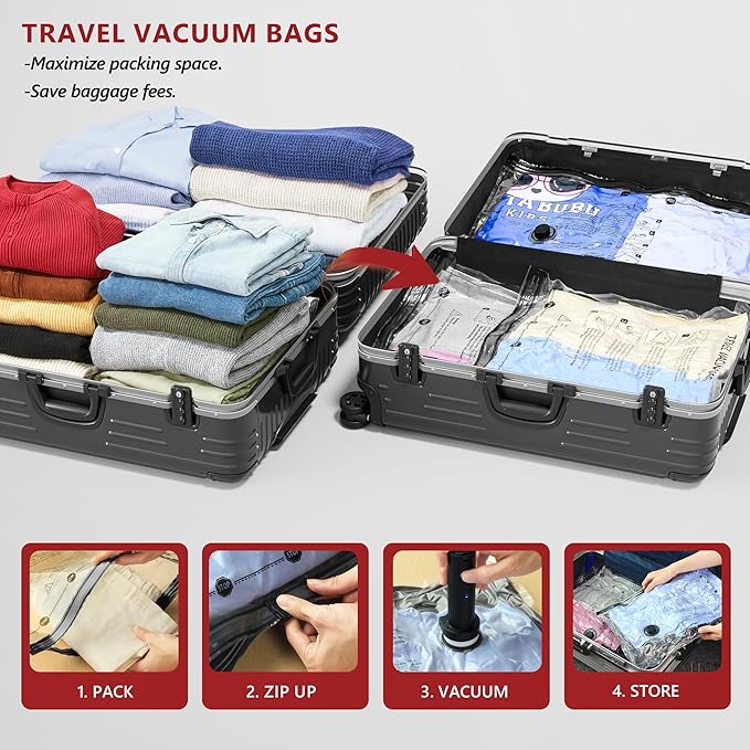 Travel Vacuum Bags for Clothing with Rechargeable Electric Pump, Compression Packing Cubes Organizer Storage for Luggage Suitcase, Space Saver Seal Bags for Vacation Cruise, 24 Combo | Compression Packing Cubes Organizer Storage for Luggage Suitcase, S... - Image 2