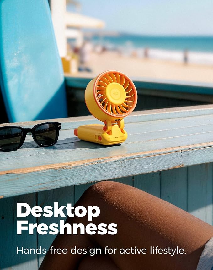 Diveblues Portable Handheld Fan, 7.4m/s High Speed Turbo Fan, 180° Foldable 4-in-1 Personal Neck Fan Integrated Carabiner Clip, 100 Speed Stepless Control, USB-C Rechargeable, 12H Battery, Fanzy D6036 - Image 6