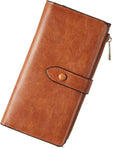 BOSTANTEN Womens Leather Wallet RFID Large Capacity Credit Card Holder | 4 ID Windows, 16 Card Slots, Zipper Coin Pocket, Clutch Wallet, Long Bifold, Ladies Gifts, Brown by BOSTANTEN