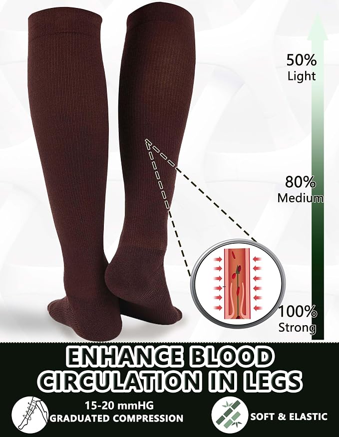 +MD 3 Pairs Bamboo Viscose Compression Socks for Women Men 15-20mmHg Knee High Support Stockings for Pregnancy Nurse Travel - Image 2