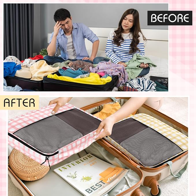 5 Pcs Packing Cubes for Suitcase Large Travel Cubes Carry on Luggage Organizer Bags for Clothes Accessories(S,Plaid) - Image 7