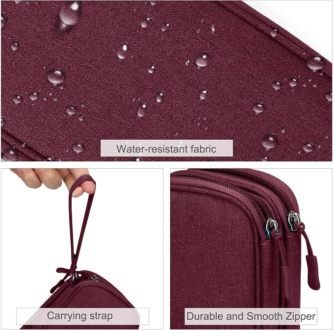FYY Electronic Organizer, Travel Tech Pouch Bag, Cable Organizer Wine Red | Wrist Strap, Waterproof, Double Layers Portable Electronics Travel Carrying Case for Cord, Charger, Daily Business Trips Use - Image 4