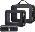 Pinkmik Clear Makeup Bag with Brush Bag, (Black, L+M+SLIM), 3pcs | With Brush Bag, Waterproof Travel Case, For Cosmetics and Toiletries, With Zipper by Pinkmik