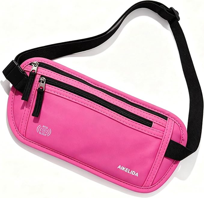 Money Belt - Slim Passport Holder RFID Blocking Travel Wallet Undercover Fanny Packs for Women - Rose - Image 4