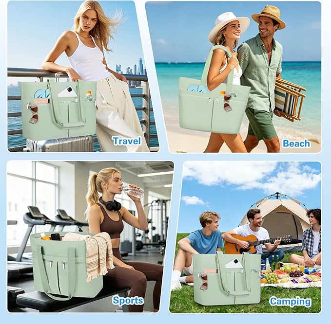 HUANLANG Large Beach Bags for Women Pool Bag with Zipper, Waterproof Sandproof Beach Tote Travel Bag with Wet Pocket - Image 3