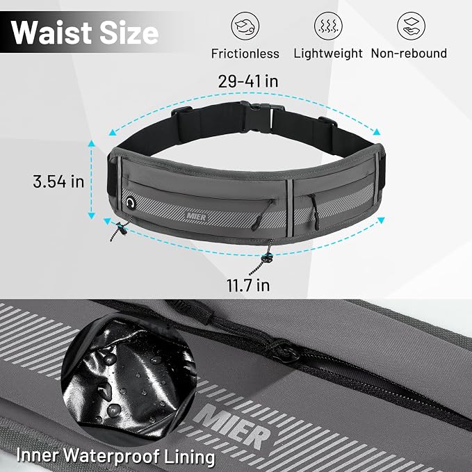 MIER Running Belt for Women & Men, Fanny Pack with Marathon Bib Clip, Gray | Slim Adjustable Phone Holder Pouch; Reflective Waist Packs for Running Essentials; Waterproof Zipper Pockets - Image 5