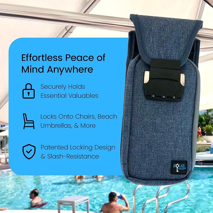 Mini Portable Travel Safe Anti-Theft Lock Box Beach Pool Hotel Gym | Blue mini safe in cut-resistant nylon. Water-resistant with RFID blocking. For phones and valuables at the beach or hotel. - Image 4