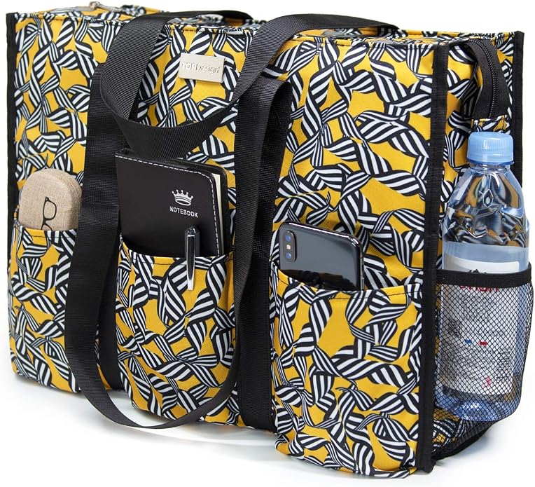 TOPDesign Utility Water Resistant Tote Bag with 13 Pockets, Top Zipper Closure & Thick Bottom Support, for Working Women by TOPDesign