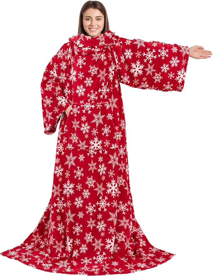 PAVILIA Blanket with Sleeves for Adult Women Men, Soft Warm Wearable Blanket Fleece Wrap Throw, Robe Blanket Gift - Image 9