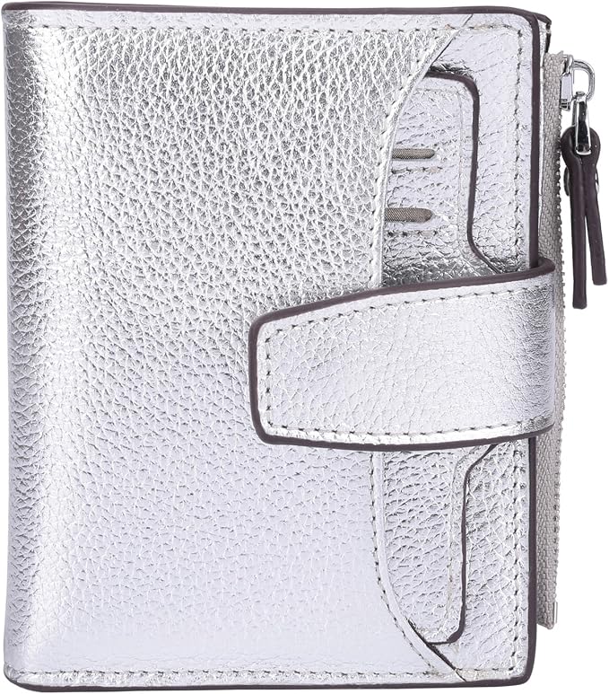 Women's RFID Blocking Leather Small Compact Bi-fold Zipper Pocket Wallet Card Case Purse with id Window by AINIMOER