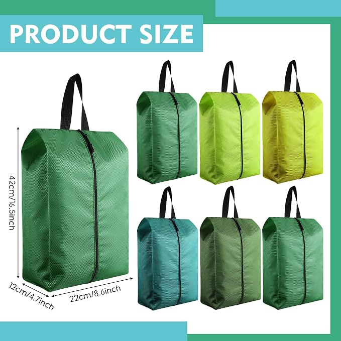 6 Pcs Travel Shoe Bags with Zipper Nylon Portable Waterproof Suitcase Shoe Organizer Packing for Golf(L,Green) - Image 2