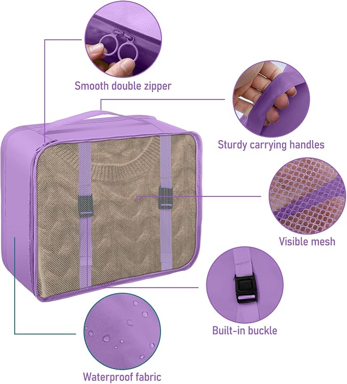 Packing Cubes for Travel- 8 Set Luggage Organizer Bags for Family, Mesh Breathable Travel Packing Cubes for Suitcases Durable Travel Essentials Bags Set (Purple, 10 Set) - Image 3
