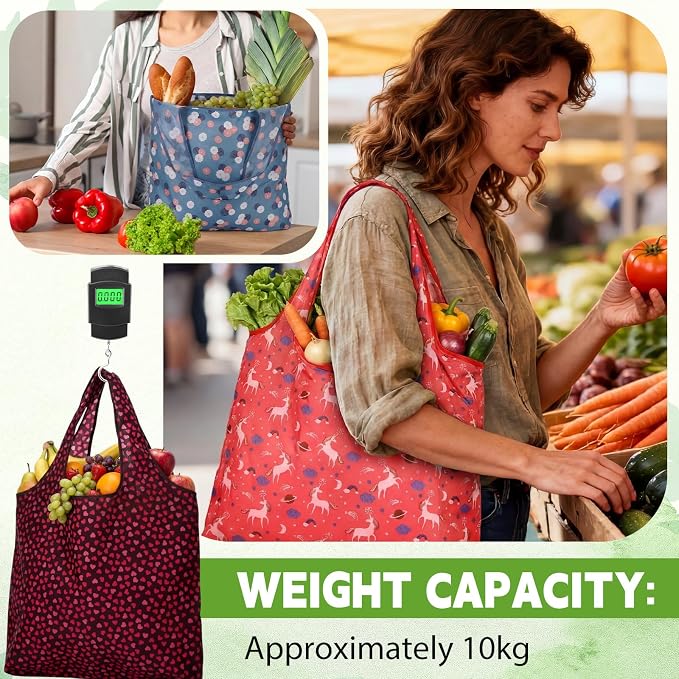 Tanlade Reusable Shopping Foldable Grocery Bags Bulk Large Tote Bags with Handle for Kitchen Supermarket Washable 50 Patterns - Image 2
