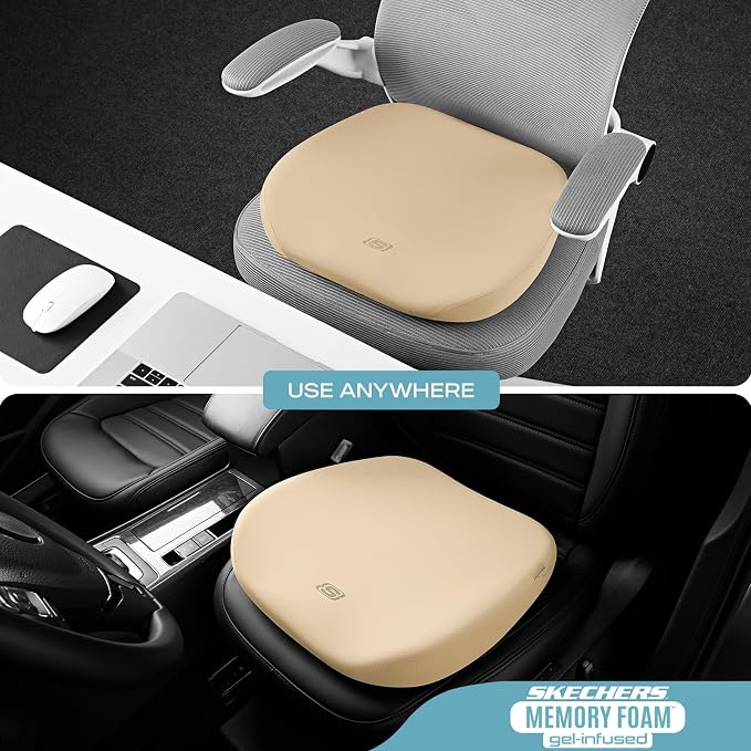Skechers Seat Cushion Premium Gel & Memory Foam-Office Chair Cushion for Tailbone Pain Relief,Butt Pillow for Office Chair,Car seat Cushion,Long Sitting Office Workers,and Car Drivers,Beige - Image 4
