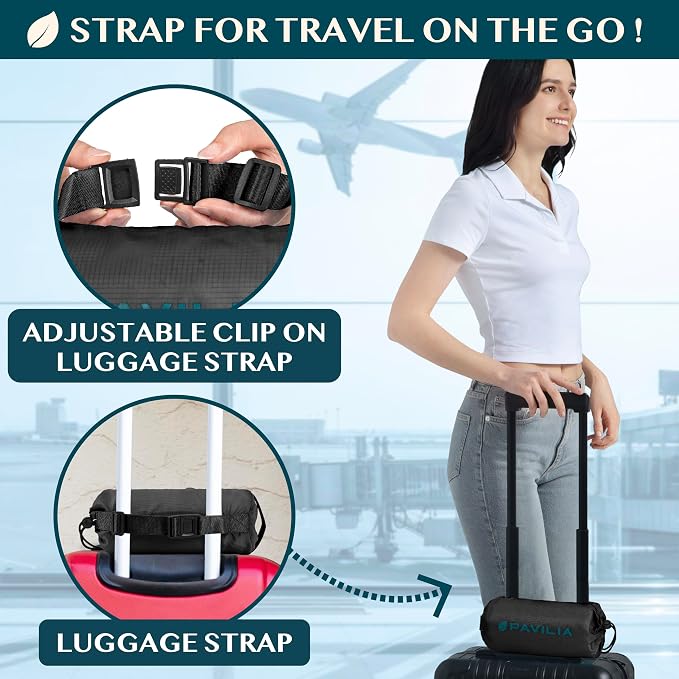 PAVILIA Travel Blanket Airplane Compact with Bag Lightweight, Black | Soft Fleece Plane Long Flights, Camping Road Trips, Packable Traveler Gift Essentials with Luggage Backpack Strap, 65x40 - Image 3