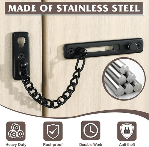 Alise Door Chain Lock Black,Door Lock Latch Chain Lock for Inside Doors | Stainless Steel,Door Chain Lock Guard with Spring Anti-Theft Press Button,Safety Chain Door Latch for Front Door - Image 2