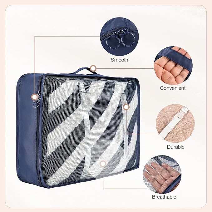 Packing Cubes for Travel, 8 Set Luggage Organizer Bags Travel Cubes for Packing Compression Luggage Cubes for Suitcase Carry on Travel Essentials with Laundry & Toiletry Bag（navy） - Image 5