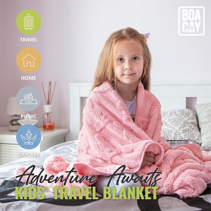 Travel Toddler Blanket for Airplane, Car - Soft Kids Throw Blanket for Daycare - Pillow for Girls, Boys with Backpack Clip, Luggage Sleeve - Image 2