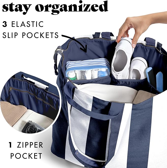 Fit & Fresh All The Things XL Beach Bag for Women, Oversized Travel Tote | Zip Closure, 3 Interior Pockets, 1 Large Zip Pocket, Dual Carry Handles, Canvas Weekender - Pool, College, Laundry, Groceries - Image 4