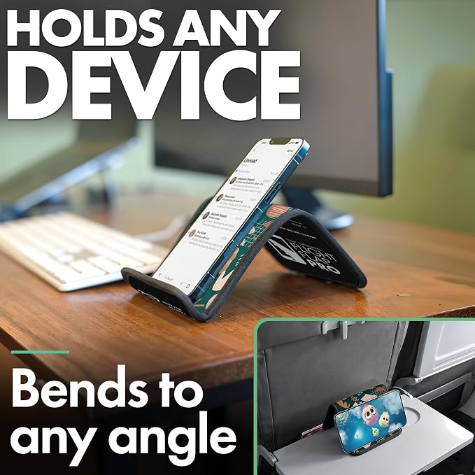 Airplane Phone Holder - Foldable Phone Stand for Plane Travel | Aluminum Build, 9 x 5 in. Boho Green, Tabletop Mount Desk, Plane Tray Seat back, Treadmill, Fits iPhone Cell Phone - Image 5